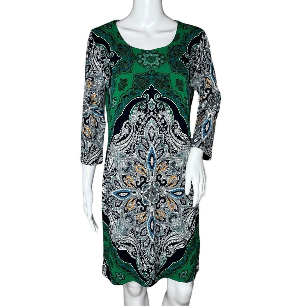 Banana Republic Dress Women Medium Green White Shift Preppy Office Work Career